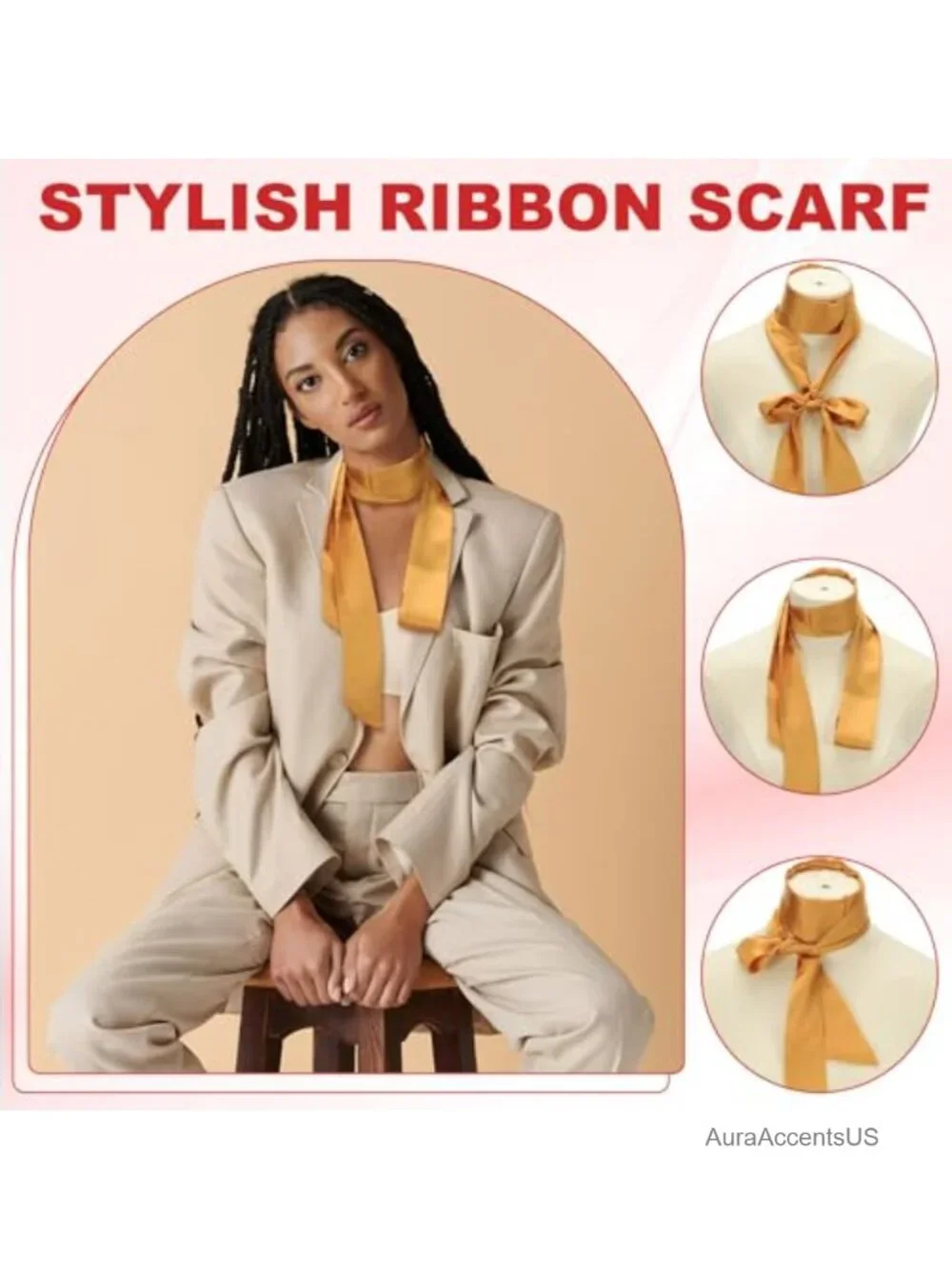 Faux Silk Ribbon Scarf Long Skinny Neckerchief Solid